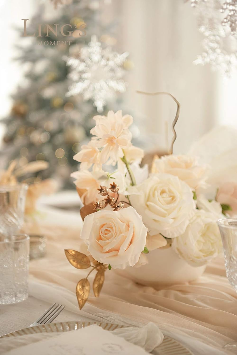 Ling's Moment White&Beige Artificial Flowers Box Set for DIY Wedding Bouquets Centerpieces Arrangements Party Baby Bridal Shower Home Decorations