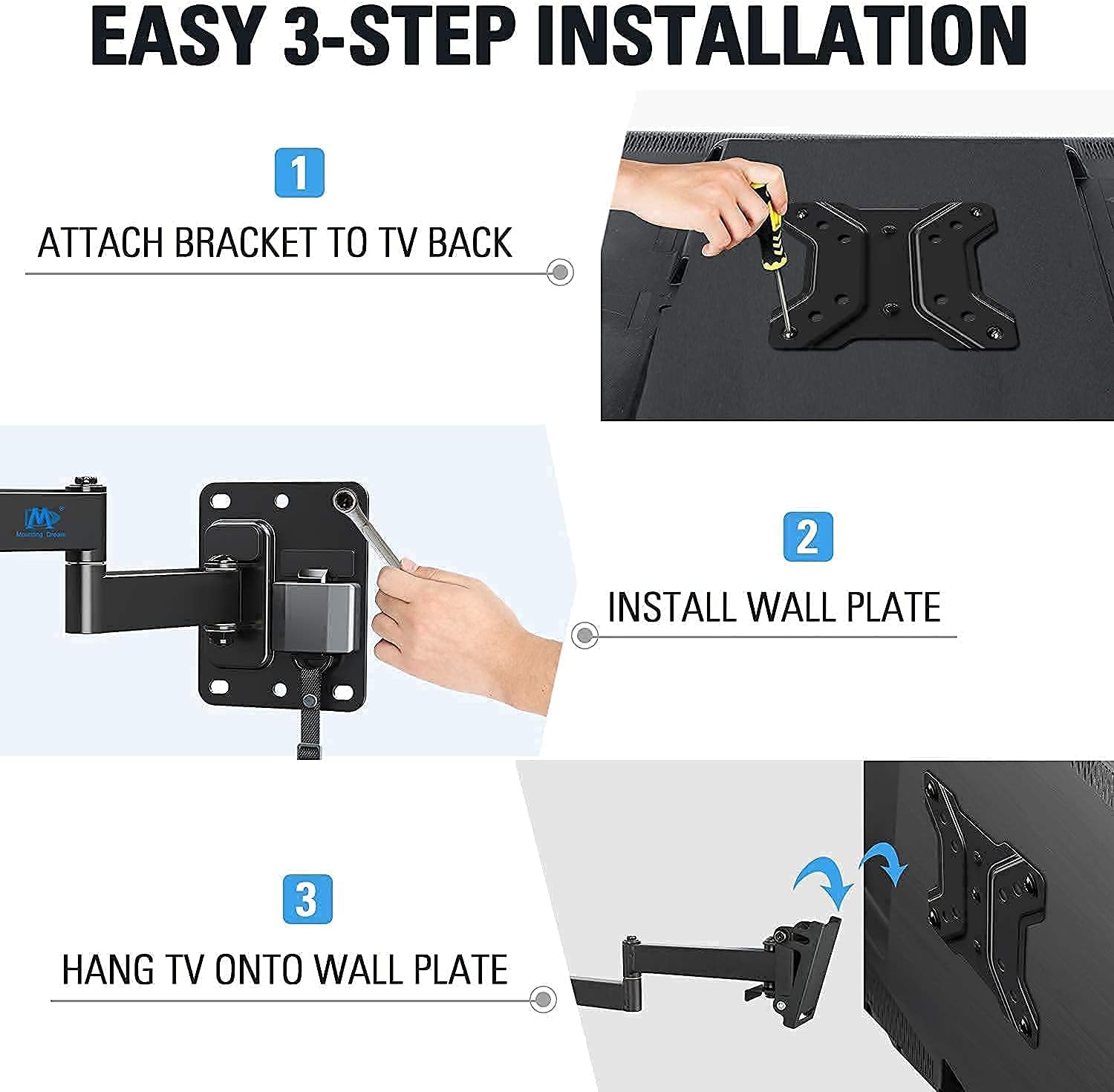 Mounting Dream Lockable RV Camper TV Mount for Flat Screen 10-26 Inch TV Monitor MD2209, Bundle with Universal Full Motion TV Mount Swivel Tilt Articulate for 26-55' 'TVs MD2418-MX