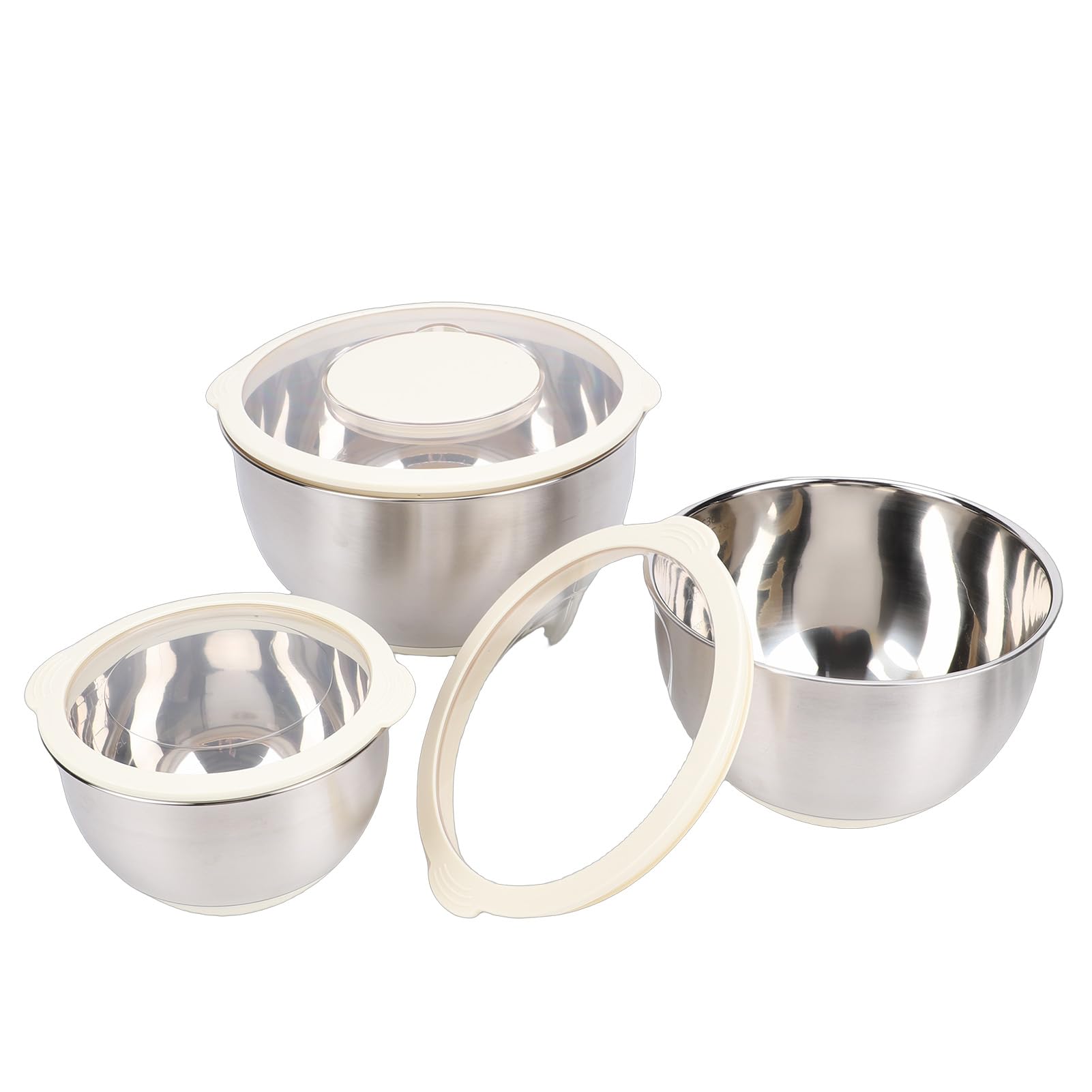 Walmeck Edelstahl-Rührschüssel-Set mit Deckel, 3-teilig, Rutschfester Silikonboden, Küchen-Rührschüsseln für die Zubereitung von Speisen, Salat, Backen, (3-teiliges Schüsselset aus Edelstahl 304)