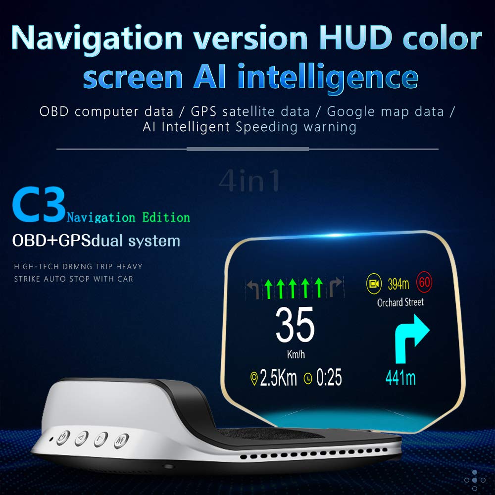 Auto HUD Head-Up-Display Digitaler GPS-Navigations-Geschwindigkeitsmesser-Projektor OBD GPS-Dual-System-Bildschirm mit Zeit- / Richtungs- / Höhen- / Kilometeranzeige Speedup-Test