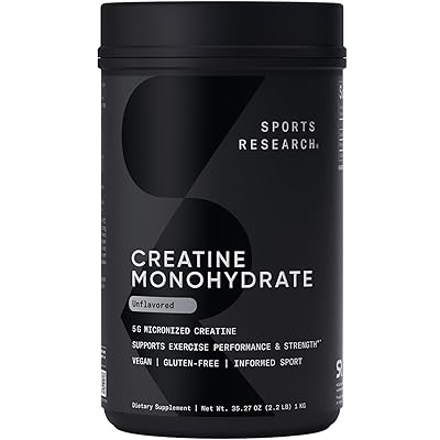 Sports Research Creatine Monohydrate - Gain Lean Muscle, Improve Performance and Strength and Support Workout Recovery - 5 g Micronized Creatine - 35.27 oz