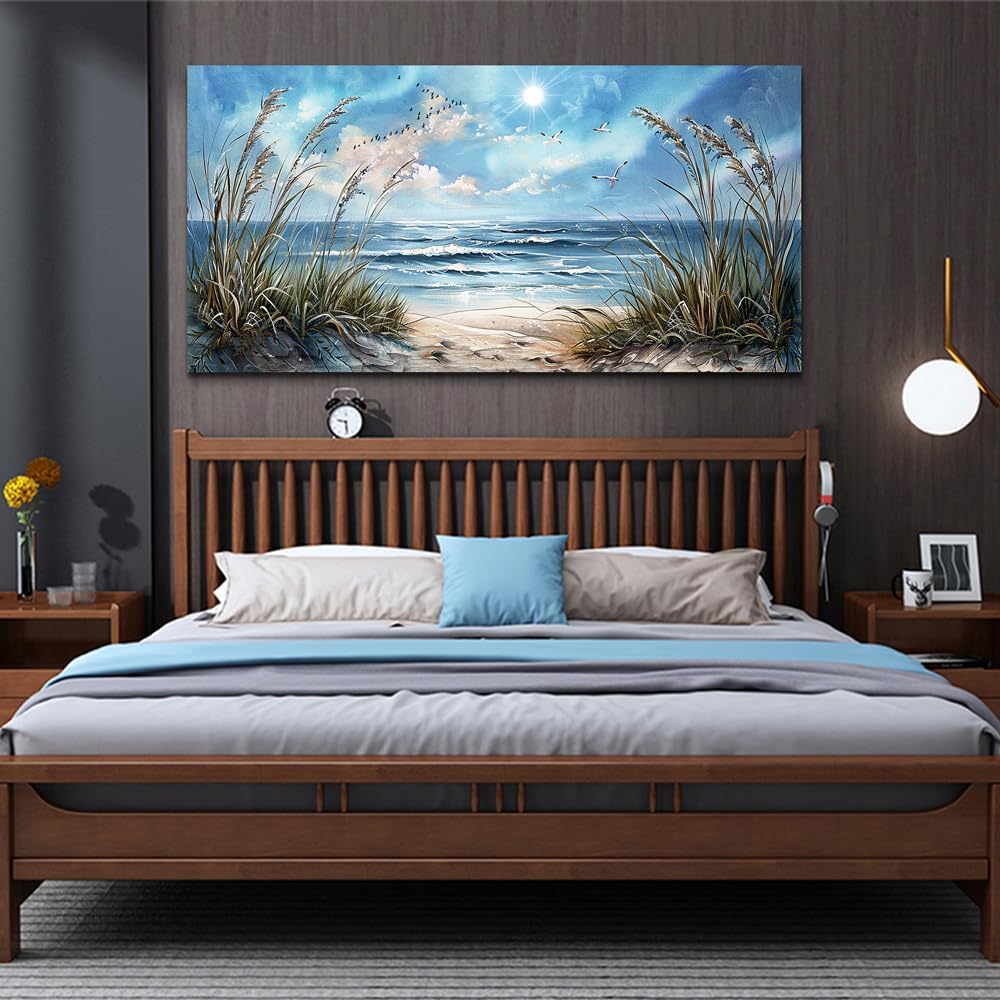 hyidecorart Large Wall Decor For Living Room Canvas Wall Art For Office Bedroom Decorations Blue Ocean Wave Wall Painting Black and White Beach Pictures Artwork Modern Mural Home Decor