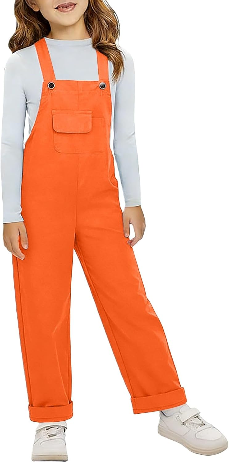 Kids Girls Bib Overalls Cute Preppy Sleeveless Jumpsuits Loose Casual Wide Leg Long Pants Trendy Workwear Romper