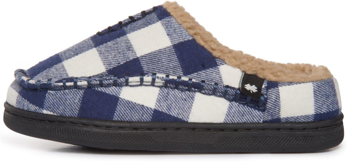 Lucky Brand Boys Buffalo Plaid Memory Foam Clog Slippers, Non Slip Rubber Sole House Shoes, Kids Cozy Fluffy Bedroom Clogs - Image 3