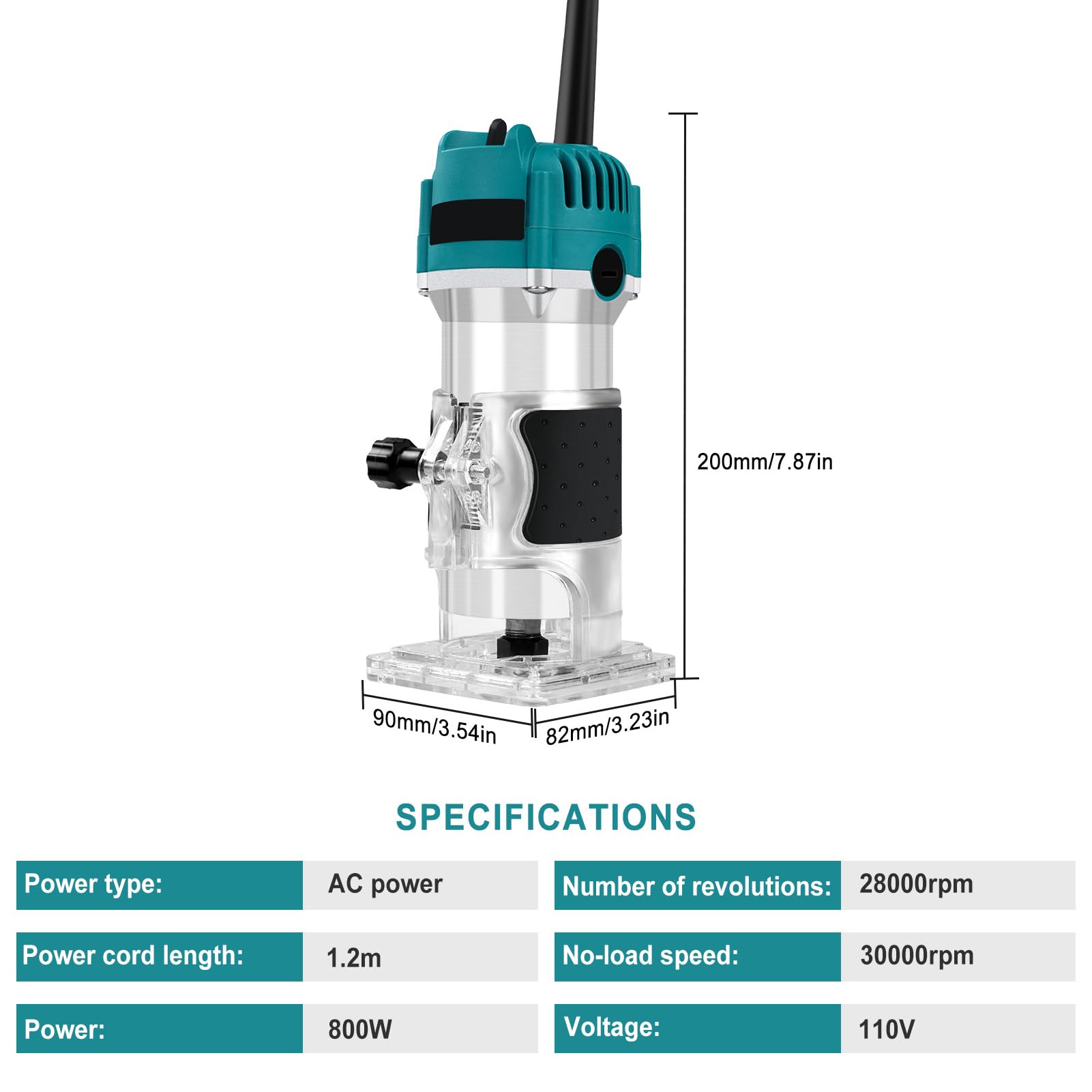 Outil de routeur, fraiseuse à bois compacte 110 V 800 W pour menuiserie, tondeuse électrique portative 30 000 R/min, bord compact laminé pour rainurer, découper, sculpter