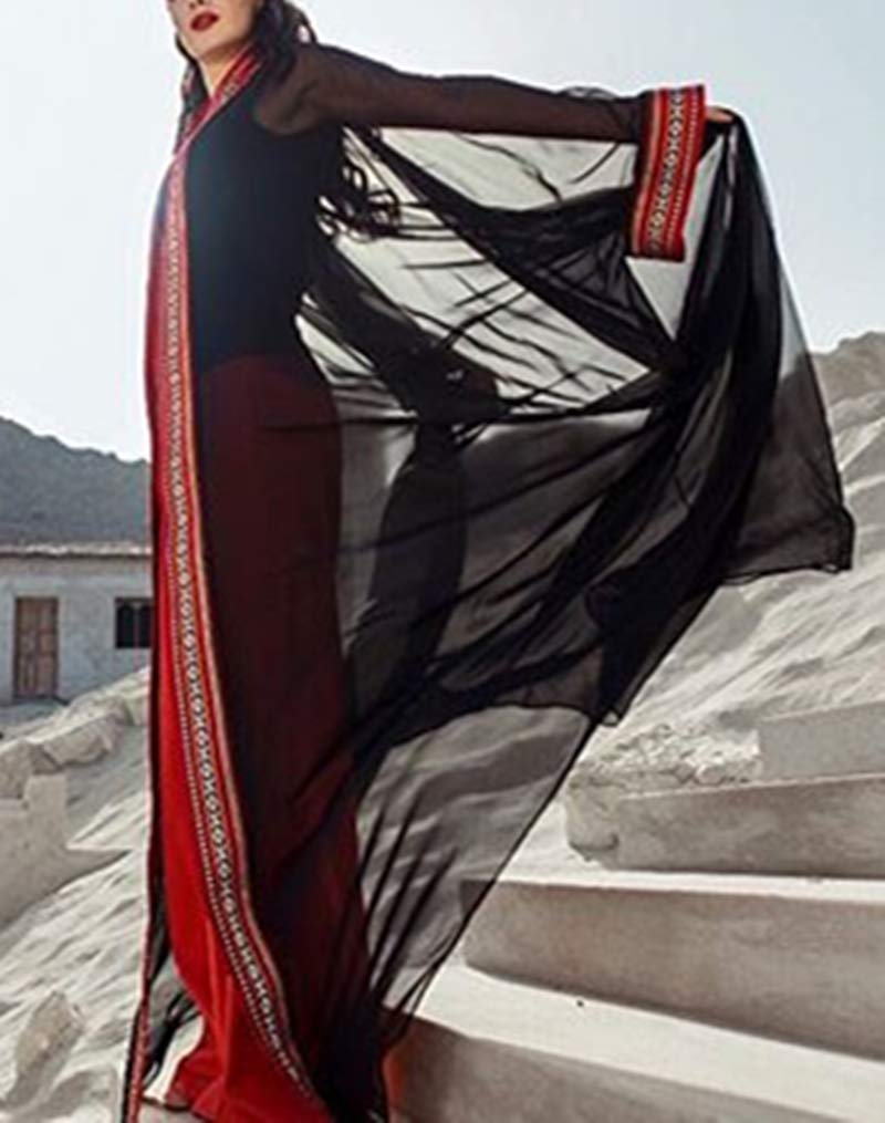 Image secondaire de Kimono Bohème Long Noir à Fleurs pour Plage - LikeJump