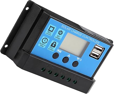 Solar Controller 60A/50A/40A/30A/20A/10A 12V 24V Auto Solar Controller PWM Controller Multi-Function Adjustable LCD Display Controller with Dual USB Port
