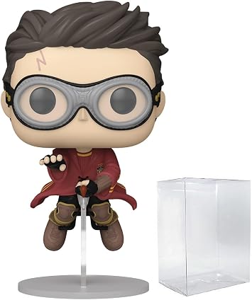POP Movies Harry Potter Prisoner of Azkaban - Quidditch Harry Potter on Broom Funko Vinyl Figure Bundled with Compatible Box Protector Case, Multicolor, 3.75 inches