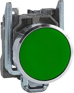 Schneider Electric - Harmony XB4 Complete push-button with chromium plated metal bezel - Control and Signalling Spring return operator - Screw clamp terminal connections, Green - XB4BA31