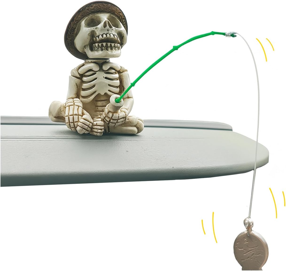 Fishing Skeleton Decor, Funny Halloween Fisherman Figurine for Desk