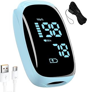 Fingertip Pulse Oximeter, Portable Rechargeable Oximeter Instant SpO2 & Accurate Heart Rate Reading for Adults, Includes Protective Silicone Cover (Blue)