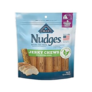 Blue Buffalo Nudges Jerky Chews Natural Dog Treats Med/Large Breed, Chicken, 12oz Bag, 5 Count