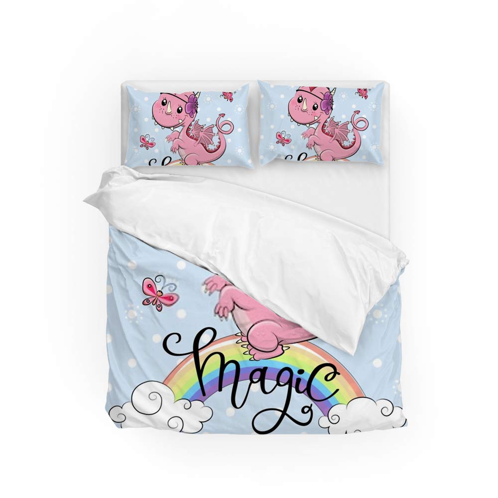 Parure de lit dragon rose douce et infroissable pour literie ado Long Twin 3 pièces