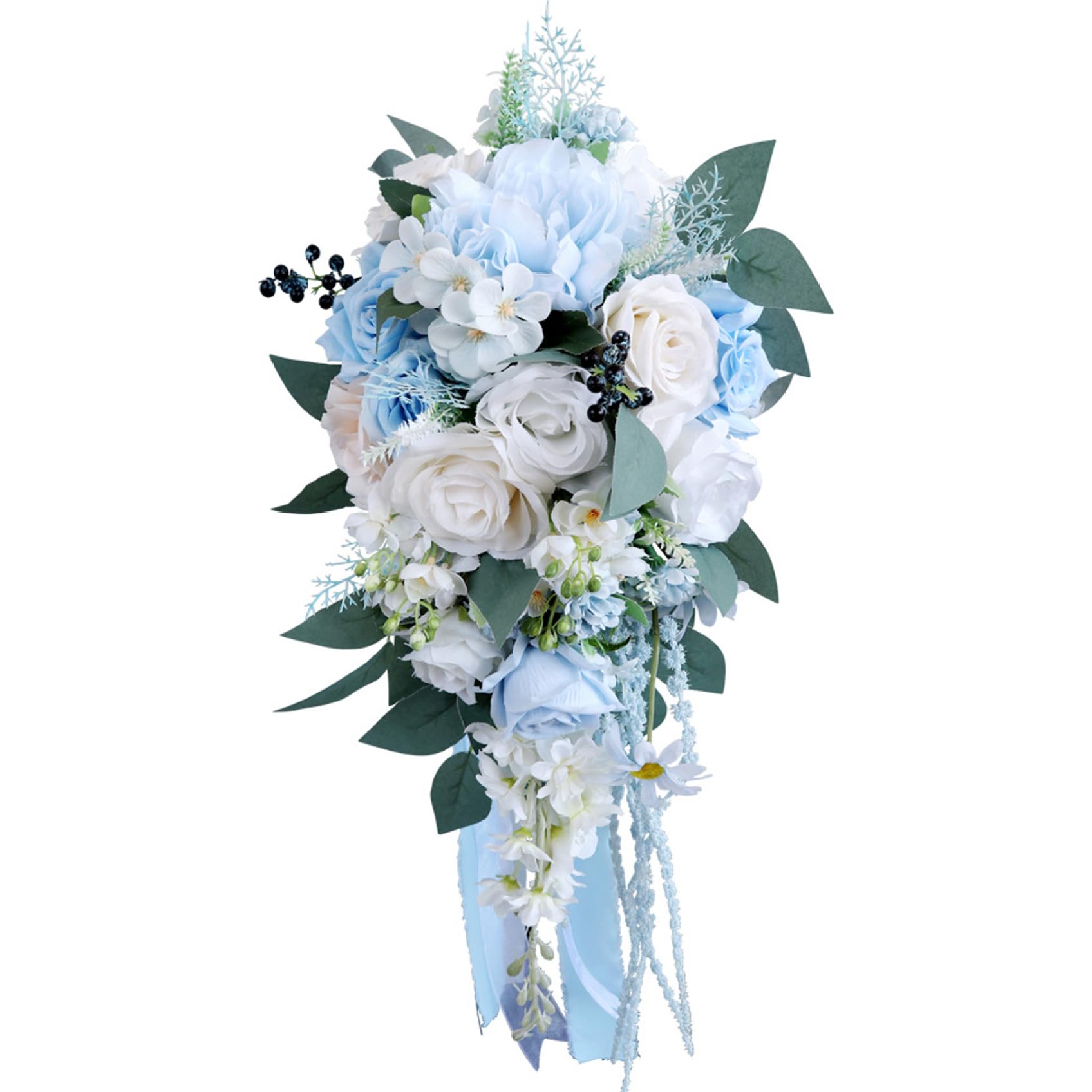 Tapallmy Blue Wedding Bouquet, Seaside Wedding Bride Bouquet, Waterfall Shape, Tossing Floral, Vintage Style, For Bride Bridesmaid Ceremony & Anniversary
