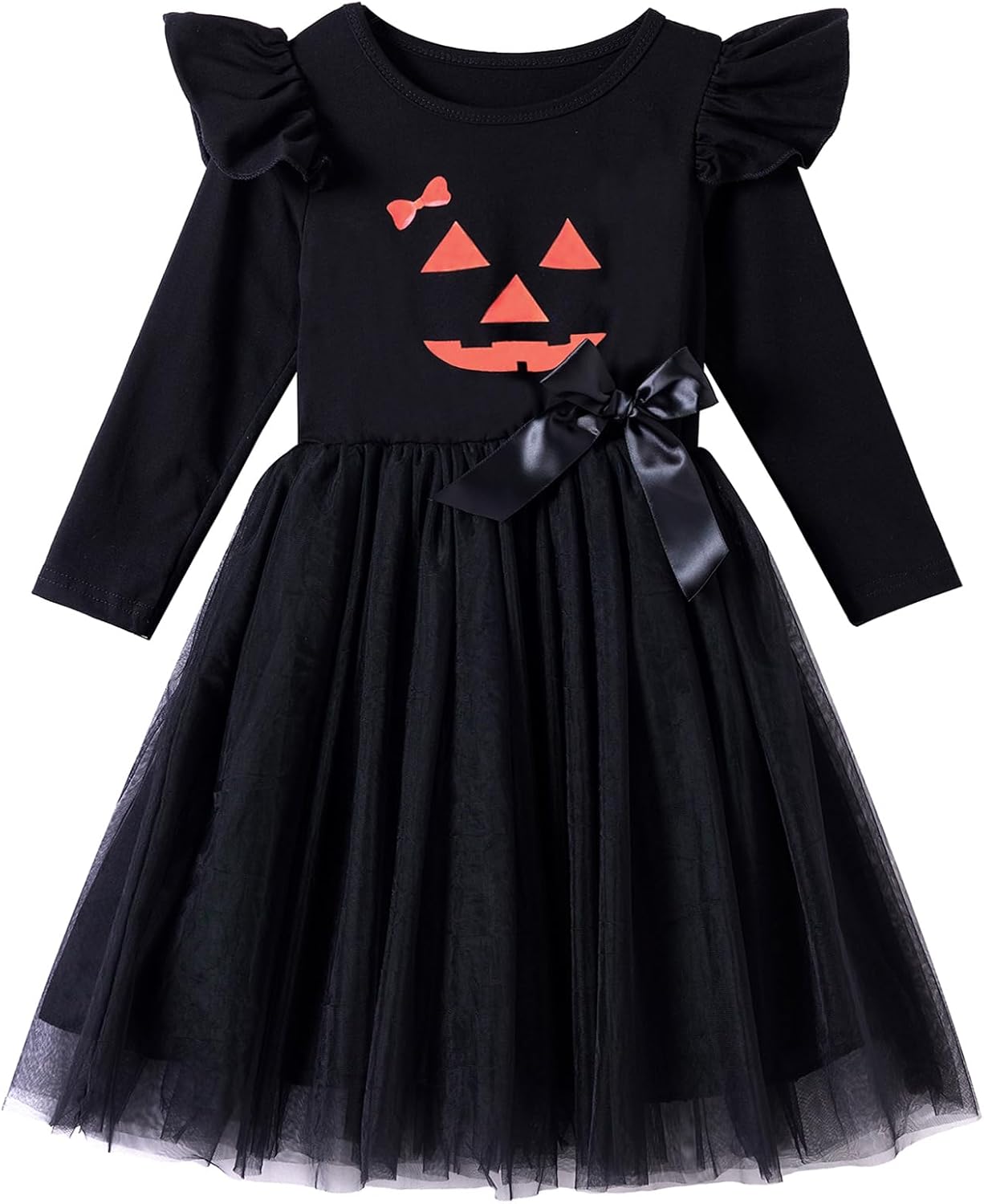 Niyage Girls' Orange Tulle Tutu Dress Toddler Kids Easy Pumpkin Halloween Party Dresses Black 5T