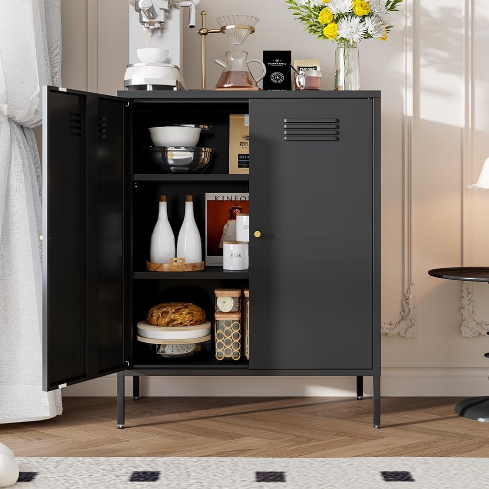 Metal Storage Cabinet, Metal Cabinets with Doors and Shelves, Storage Closet with high feet, Coffee Bar with Storage, Modern Accent Cabinets for Home,Office,Kitchen,Bathroom,Dining Room