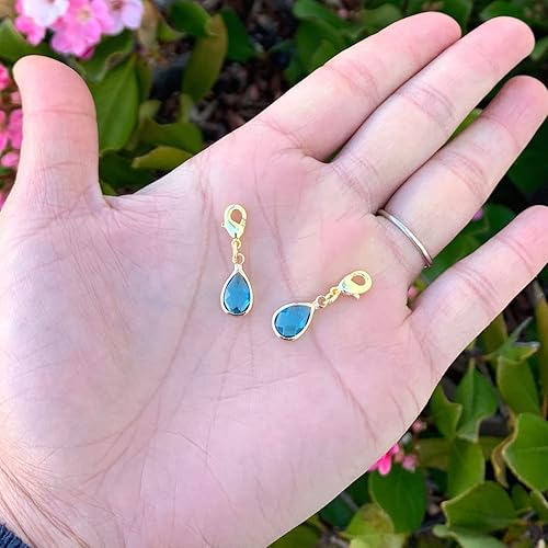 Miniatura 4 de 2 cuentas colgantes con clip de Adabele de marzo azul aguamarina con piedra natal, cuentas de gota resistentes al deslustre, cierre de langosta