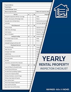 Yearly Rental Property Inspection Checklist: Annual Rental Property Inspection Report Book | Maintenance Inspection Forms for Landlords & Property Managers