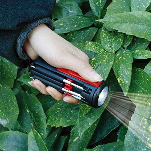 APOLLO TOOLS Original Mr. 7-Hands, Multi Screwdriver Hand Tool, All In One Patented Screwdriver, 8 Screwdrivers in 1 Tool with Worklight and Flashlight - DT1719 , Red