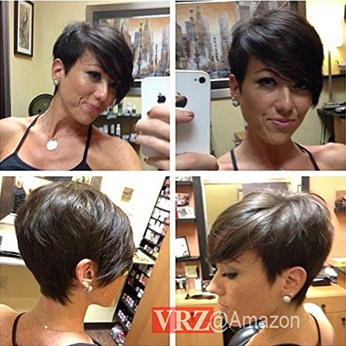 VRZ Short Human Hair Wigs Cute Pixie Cut Wigs Medium Cap Size Color 1B (XJK)