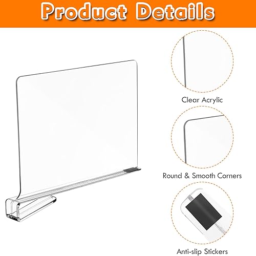 Miniatura 2 de Separadores de estantes, paquete de 6 organizadores de ropa para armario, separadores de armario de acrílico transparente para estantes, organizador