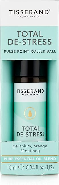 Tisserand Aromatherapy | Total De-Stress | Geranium Pulse Point Aromatherapy Rollerball With Nutmeg & Orange | 100% Pure Essential Oil Blend | 10ml