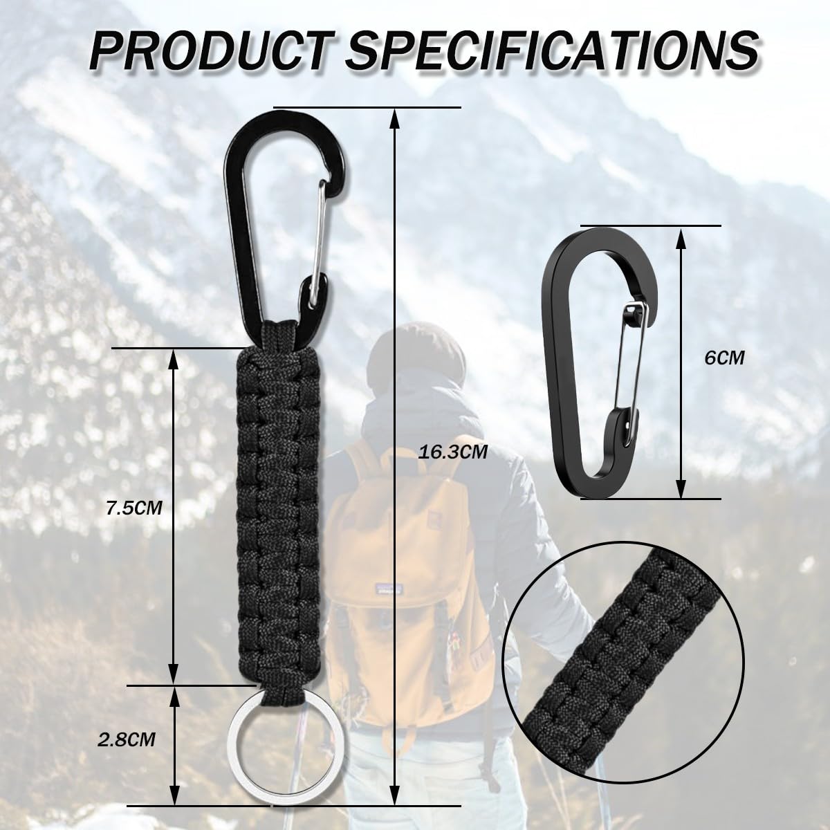 Moschettone Paracord 7 Nuclei Nylon Apausvcm 2 Portachiavi In Paracord Intrecciato, Con Moschettone, Resistenti, Per Chiavi, Sport, Campeggio, Escursionismo Portachiavi Da Campeggio