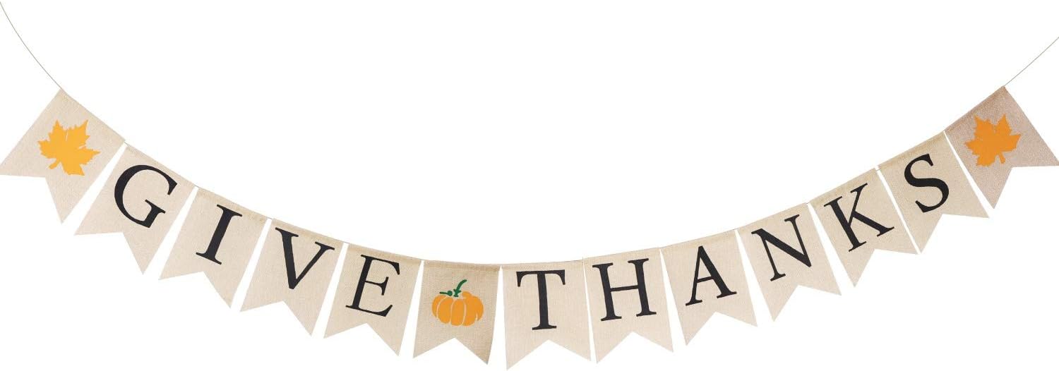 Lulu Home Fall Festive Banner, 6.6 FT Burlap Give Thanks Banner, Harvest Banner Decorations, Fall Party Decor Autumn Sign