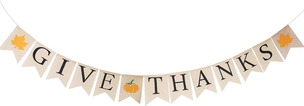 Lulu Home Fall Festive Give Thanks Banner - 6.6 FT Burlap Harvest Banner Decor for Fall Party & Autumn Sign