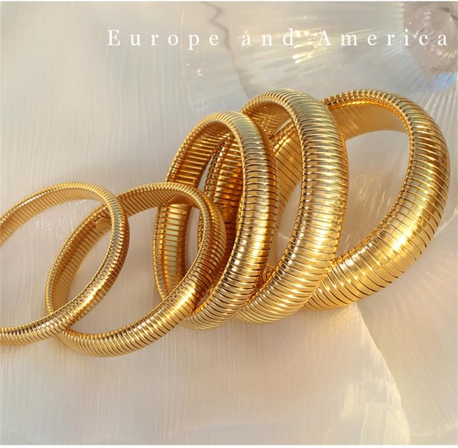 PAURO Unisex Stainless Steel Trendy Snake Twisted Chain Bracelet Chunky Flexible Elastic Stretch Bangle Wristhand Jewelry