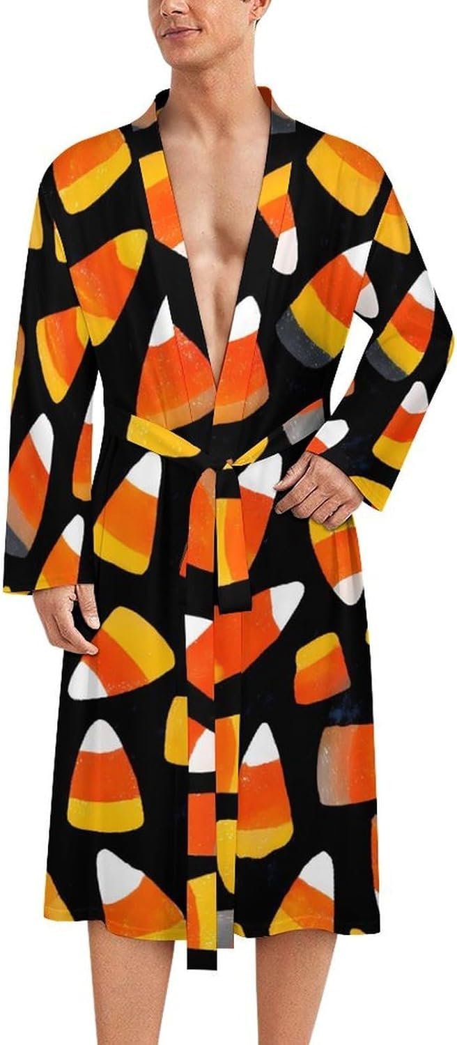 Halloween Candy Corn Casual Robes Bathrobe Knee Length V-neck Loungewear Sleepwear