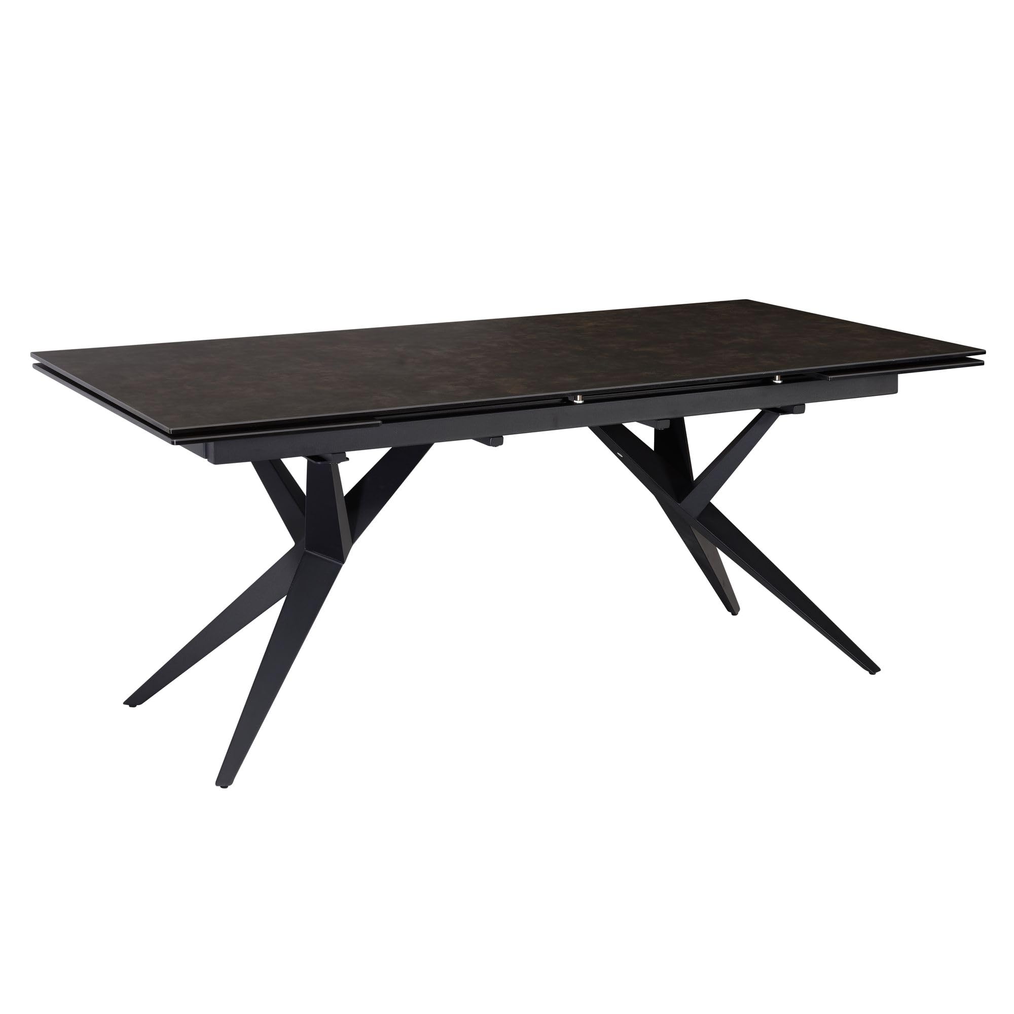FineBuy Esstisch Ausziehbar 180-260 cm Glas-Keramik Schwarz, Kreuzgestell | Esszimmertisch mit kratzfester und hitzebeständiger Platte, ausziehbare Tafel für bis zu 10 Personen, pflegeleicht