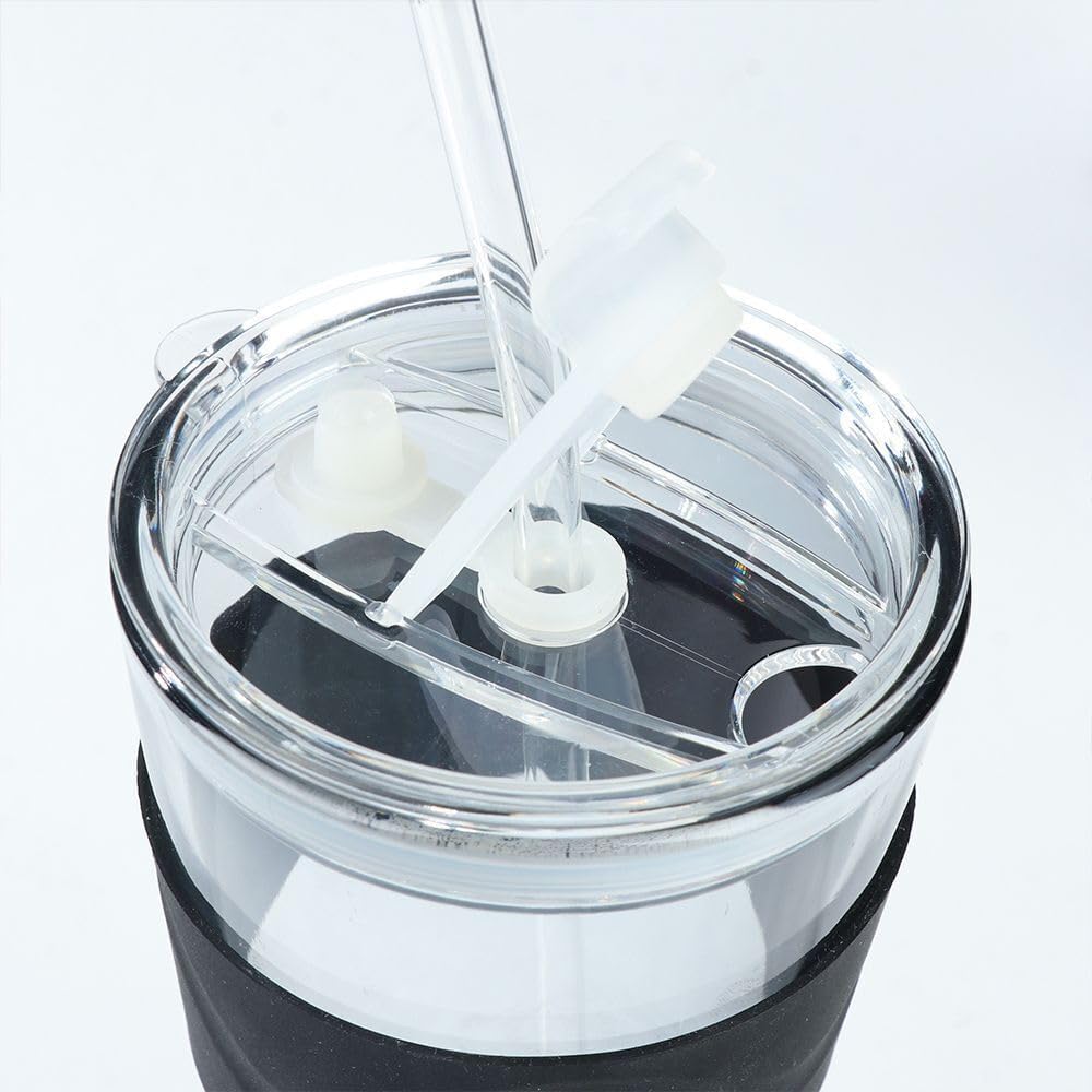 KiKiluxxa Glass Travel Sipper Tumbler Mug with Steel/Glass Straw and Lid - 400ml-Pack of 1 - Tea and Coffee Fruit Juice Milk Cup with Straw- Leaghter Cup for Office and Cafe (Knees) 3