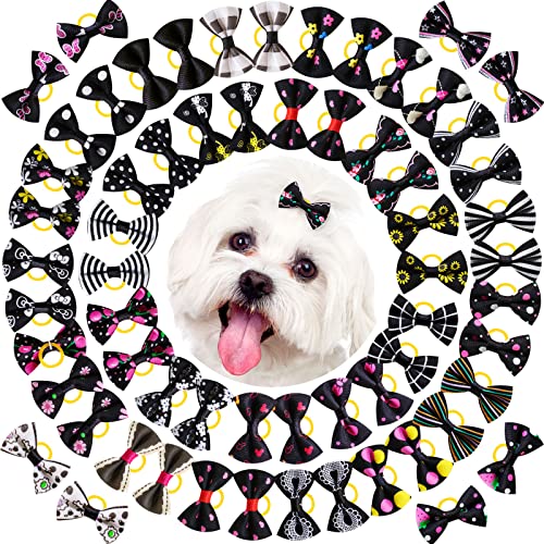 Mruq Pet 100Pcs Dog Hair Bows, Bulk Cute Pet Small Dog Hair Grooming Accessories Bows, Handmade Mix Yorkie Dog Bows With Rubber Bands, Small Size Dog Bows For Dog Cat Bunny Hair Accessories #TOP6
