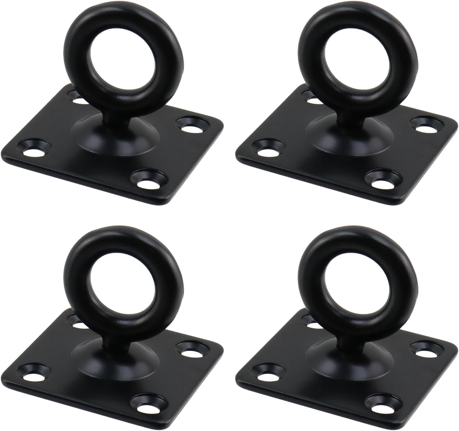 Wealrit 4 PCS Rope Drop Ring Brackets,1.57" x 1.57",Stainless Steel | Black Support Holder Ceiling Hook with Screw, Securing Rope End Snap Cap Cover for Fencing Stair Deck Railing