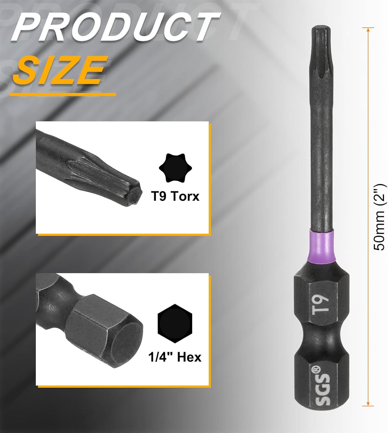 HARFINGTON 5pcs T9 Torx Head Impact Screwdriver Bits 1/4" Hex Shank 2" (50mm) Long Magnetic No Hole Tamper Proof 6 Point Star Screw Driver Drill Bits Phosphate S2 Steel Power Tools