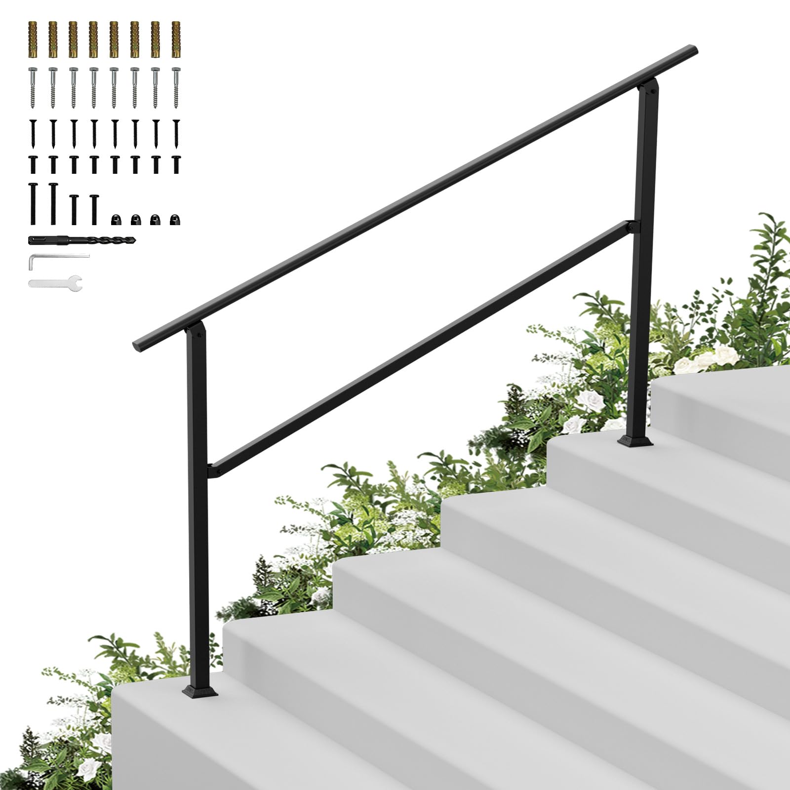 hand rails for outdoor steps-adjustable angle 5-6 steps stair handrail-galvanized alloy steel-600 lb lc-indoor stair railing kit-waterproof exterior porch railing-deck handrail for concrete wood step