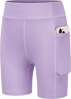 Pantalones Cortos Deportivos para Niñas Mallas Cortas para Ciclismo Transpirables de Cintura Alta Y con Bolsillo para Gimnasio de 5-12 Años