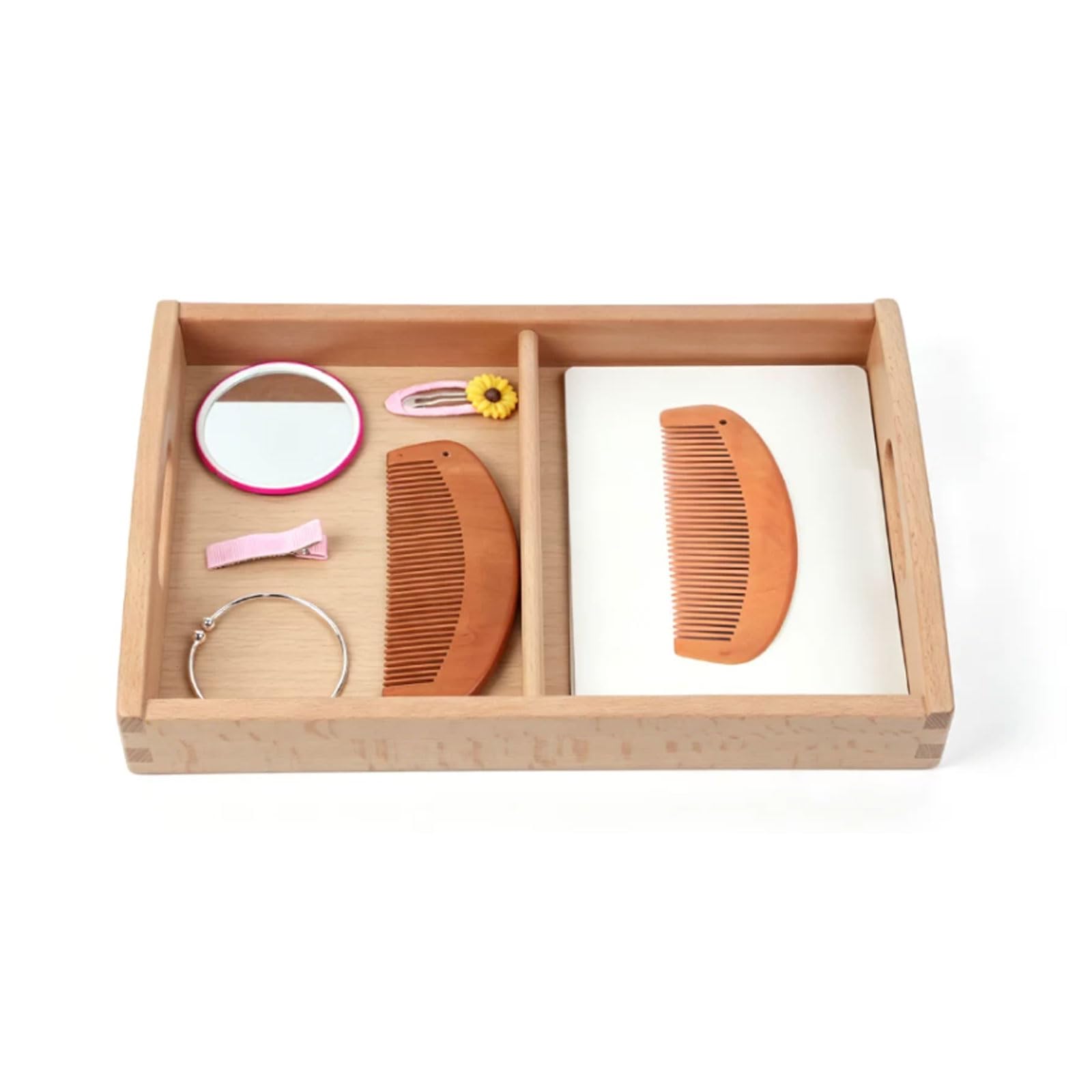 Ttnmrc Montessori Matching Language Work Set with Divided Wooden Tray, Sewing/Hair Dressing/Writing Station Matching Kit,C