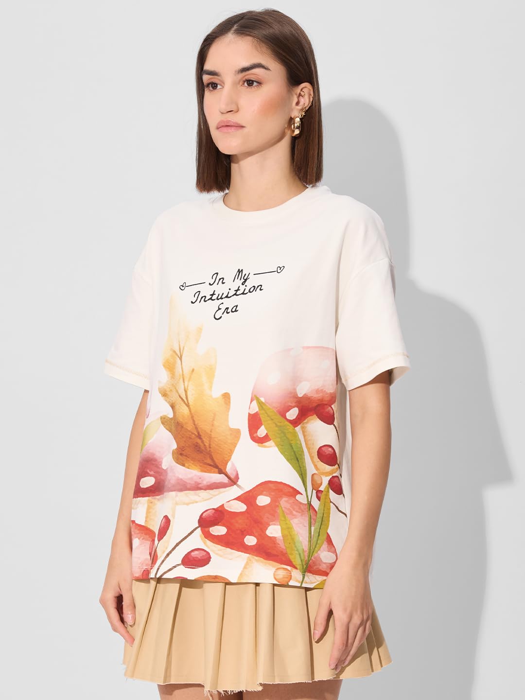 The Souled Store Intuition - Maglietta a maniche corte con scollo rotondo, in cotone stampato, per donne e ragazze