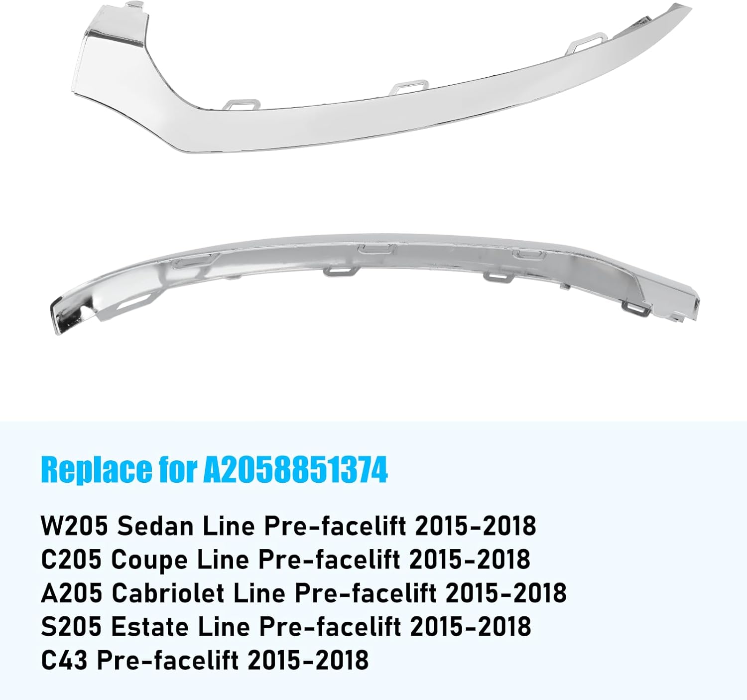Jaronx Compatible with Mercedes-Benz W205 Front Bumper Trim Molding 2015-2018,Left Side Front Bumper Lower Chrome Trim Replacement A2058851374 for Mercedes W205 C300 C400 C350 C63 AMG-LINE Sport Model