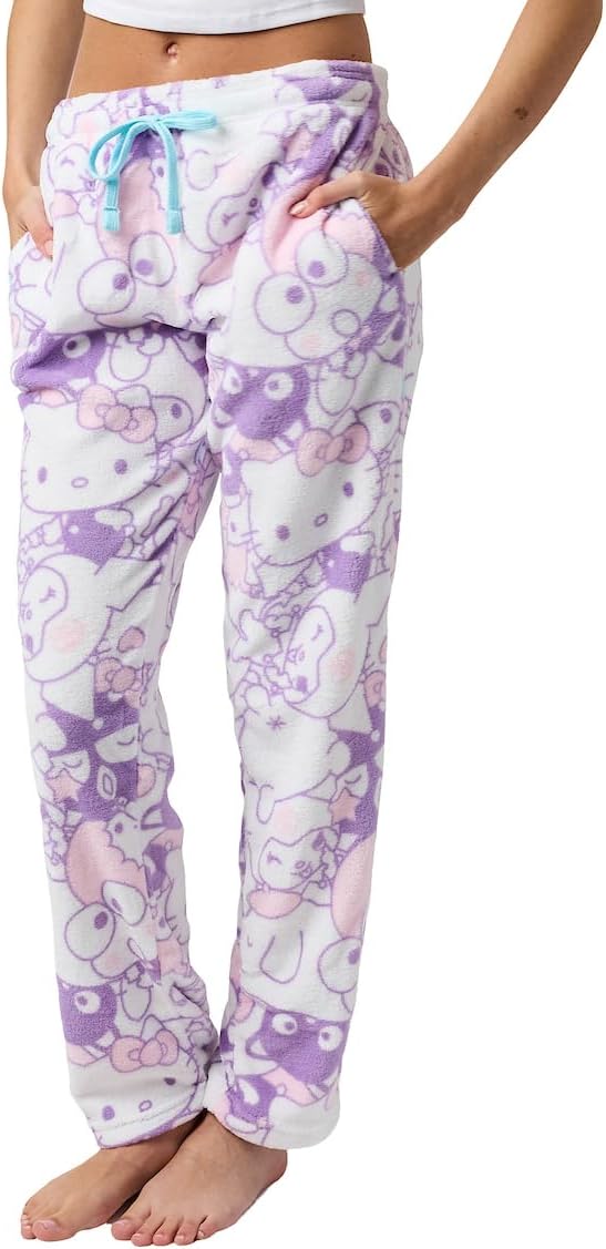 Hello Kitty & Friends Characters All-Over Print Women's Purple Cloud Wash Plush Sleep Pajama Pants - Image 2