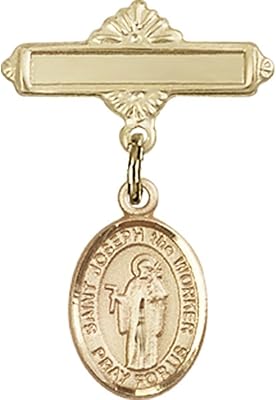 Gold Filled Baby Badge with St. Joseph The Worker Charm and Polished Badge Pin 1 X 5/8 inches