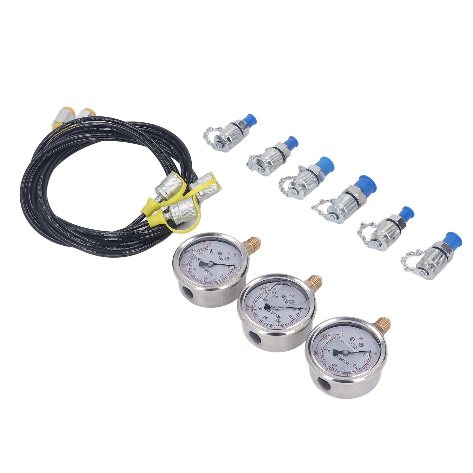 Kit di Prova della Pressione idraulica 3 manometri 6 Giunti 3 Tubi Flessibili Scatola di Prova della Pressione idraulica Portatile per Uso Industriale