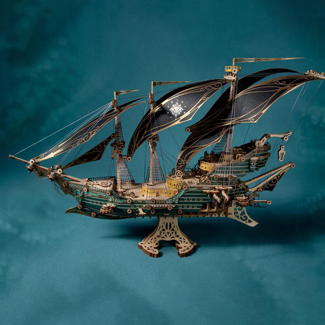 Baby max Die maritimen Abenteuer des Piratenschiffs Sparrow, 3D-Puzzles für Erwachsene und Kinder zum Bauen, Grün, Howcat, Holz, 518 Teile