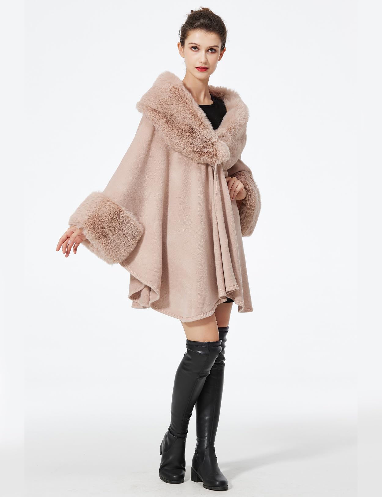 BEAUTELICATE Scialle in Pelliccia Sintetica Finta a Maglia Cappotto Donna Stola con Grande Collo di Pelliccia Cardigan per Festa Invernale Natale