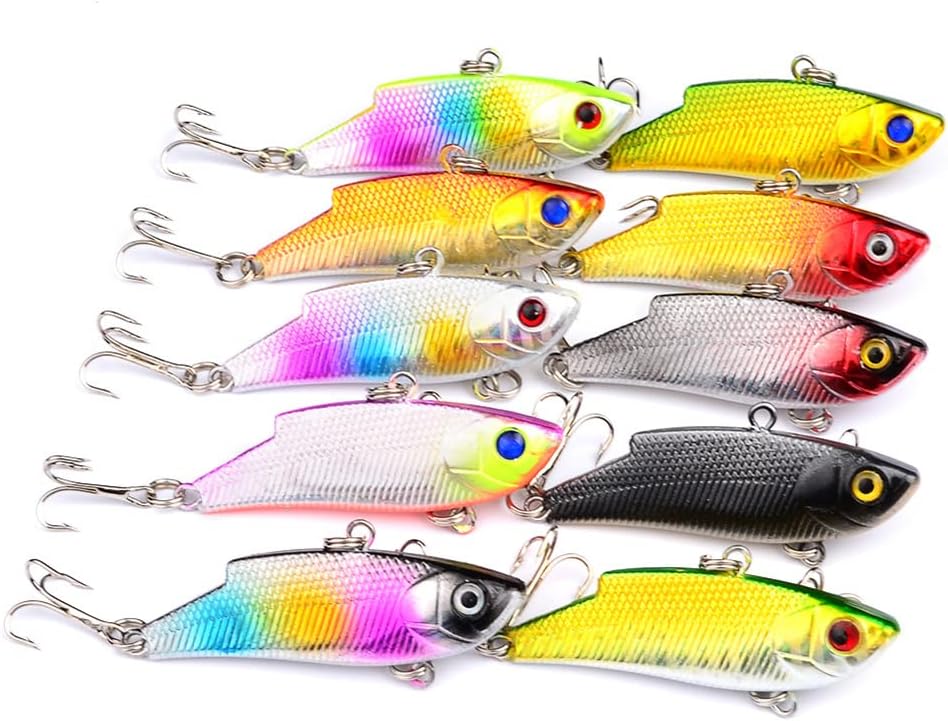 10Pcs 57mm 9g Winter VIB Fishing Lures with Treble Hook Vibration Wobblers Crankbaits Isca Artificial Hard Bait for Bass Peche Carp