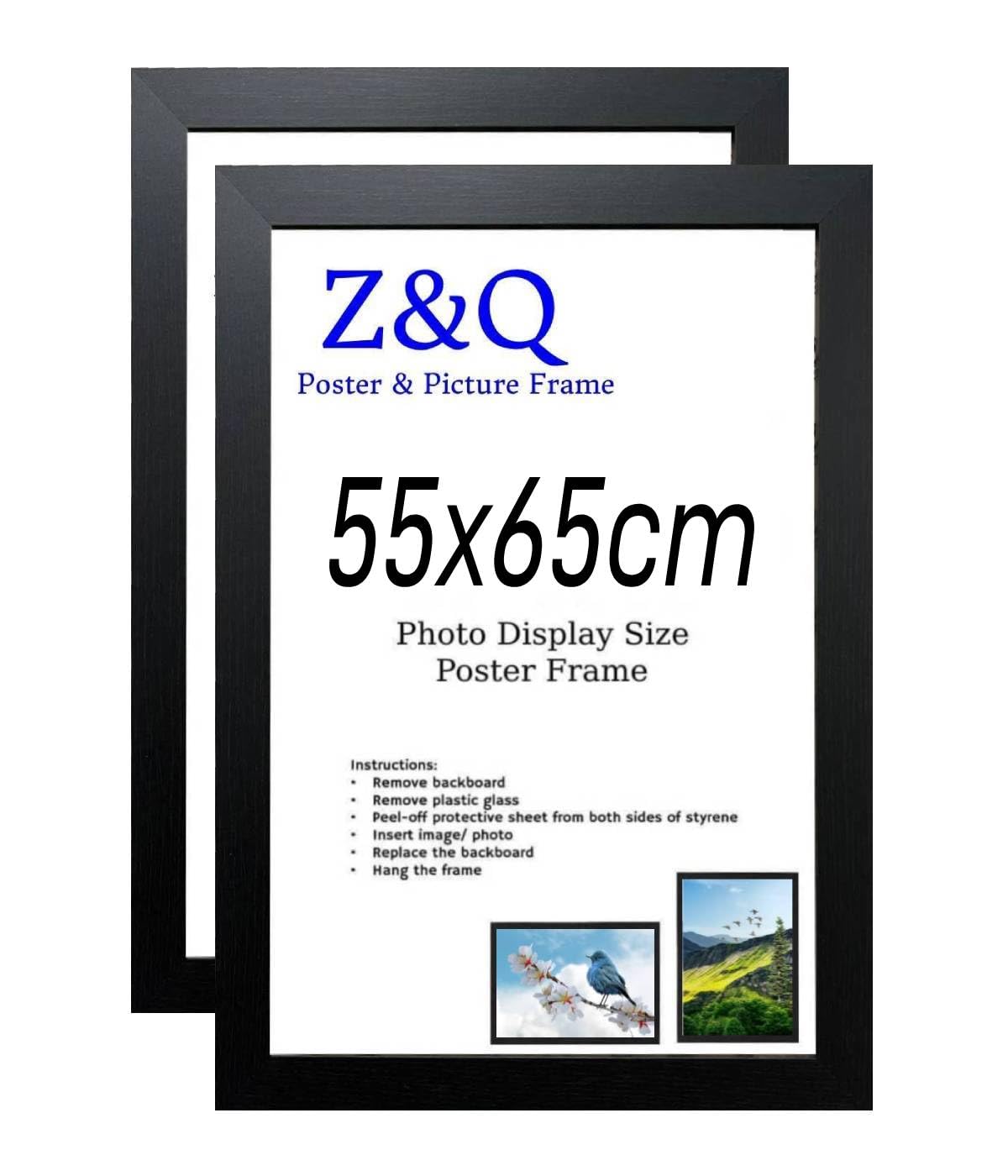 Z&Q Wall Poster Frames 55x65 cm (Set of 2) Gallery Picture Photo Frames Solid MDF Wood Heavy Duty Shatter-Resistant Aclyric Living Room Bedroom Décor