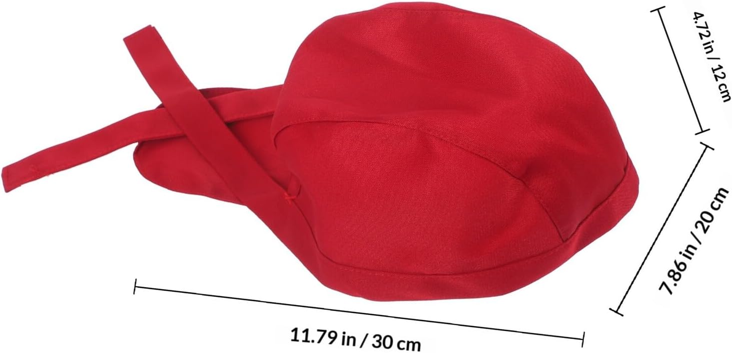 Cooking Hat Chef Cap for Kitchen Cotton Chef Hat with Tie Back Deep Red Unisex Comfortable Working Uniform