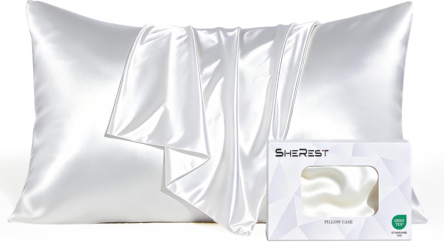 SheRest Cooling Pillowcases King Size - Silky & Breathable, Silk-Like Soft Satin Pillow Cover with Hidden Zipper for Hair and for Sensitive Skin, Birthday Gifts for Women Men (1pc, White, 20"x36")